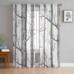 Curtain Gray White Tree Branches Sheer Curtains For Living Room Modern Voile Bedroom Tulle Window Drapes Decor