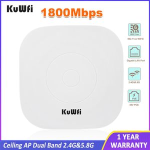 Roteadores kuwfi 1800Mbps Wi -Fi 6 teto sem fio AP 2.4G 5.8G 11AX WiFi Range Extender Ponto de acesso ao roteador Gigabit LAN 48V POE