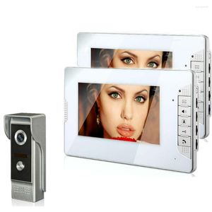 Videodörrtelefoner Lägenhetstelefon Intercom System Doorbell Kit med 2 inomhusmonitorer 1 Support Release