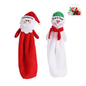 Christmas Decorations Kitchen Hand Towel Wall Hanging Cartoon Santa Snowman Pattern Coral Veet Water Absorbent Wipe Towels Drop Deli Dhbsv