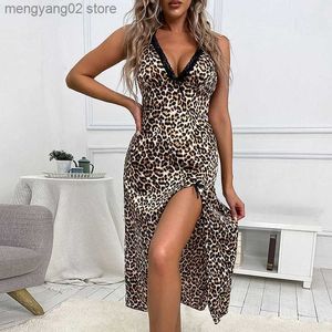 مثير pajamas qsrocio النسائية بيجاماس مثير عميق vleopard شق sleepdress faux الحرير lace الدانتيل الحب