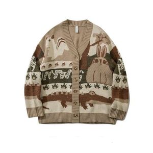 Ströjor Autumn/Winter Vintage Cardigan SUPDIZE Sweater New Japan Harajuku Cartoon Hip Hop Street Casual Loose Top Män och kvinnor