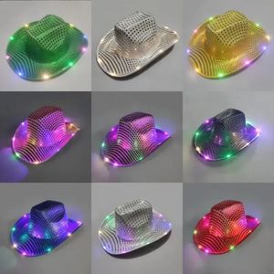 Śliczne Shinny LED Hat Flashing Light Up Cowboy Hats Luminous Caps Halloween Christmas Costume Supplies Fy7970