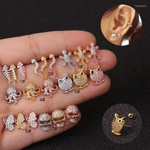 Kolczyki na stadnina 1PC Srebrny kolor rybny wąż ośmiornica motyl CZ Studs do uszu przeszywający chrząstka kolczyka