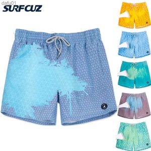 Men's Shorts SURFCUZ Color-Changing Swim Trunks Summer Magical Beach Swimwear Temperature-Sensitive Quick Dry Color Change Mens Swim Shorts L230520