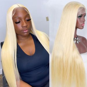 Honey Blonde Straight Lace Front Wig Human Hair Wigs 30 Inch Remy Brazilian T-Part Wig 13x4 Hd Transparent 613 Lace Frontal Wig