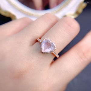 Cluster Rings 925 Silver Rose Quartz Heart Ring Natural Pink Engagement Promise