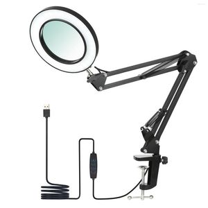 Bordslampor Flexibel klämlampa med 8x Magnifier Glass Swing Arm Dimble Illumined LEDS Desk Light 3 Color Lägen