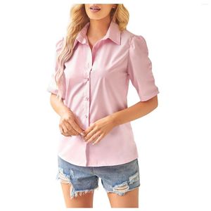 Blusas para mujer, camisas informales para mujer, ropa de trabajo de Color sólido a la moda para mujer, blusas de manga corta con solapa para 2023, ropa femenina