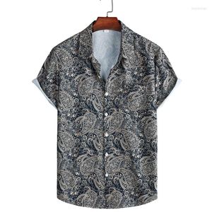 Men's Casual Shirts Paisley Floral Print Mens Hawaiian Shirt Short Sleeve Button Down Beach Aloha Men Holiday Vacation Chemise Homme