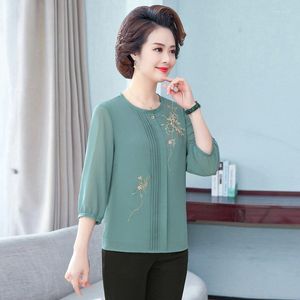 Women's Blouses 2023 Elegant Lady Summer O Neck Shirts And Print Pullover Top Middle Aged Women'S Thin Fashion Blouse