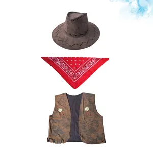 Abbigliamento per cani Costume da cowboy Cappello occidentale Abito per adulti Cosplay Gilet da cowgirl Accessori Abito da uomo sceriffo Costumi occidentali Festa di carnevale selvaggio