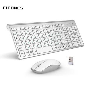 Combos Versão Russa 2.4g Teclado e Mouse Sem Fio, Ergonomia, Tamanho Completo Portátil, Interface USB, Highend Fashion Siery White