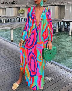 Abiti casual Donna Abiti vintage maxi firmati Sexy maniche con scollo a V profondo Stampa Boho Abito lungo Copricostume da spiaggia femminile Abito elegante Gonna estiva