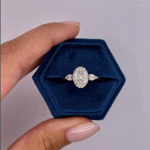 Küme halkaları AEAW 14K Beyaz Altın Oval Kesim Laboratuar Grown Diamond Nişan Yüzüğü 1 CVD SET IGI