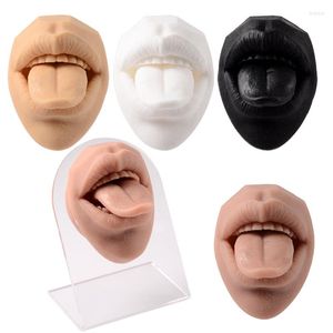 Jewelry Pouches Simulation 1:1 Face Soft Silicone Mouth Model 3D Flexible Human Body Lip Tongue Teaching Tool Piercing