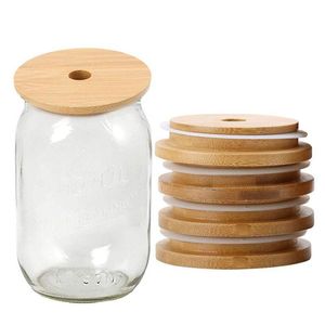 Other Kitchen Tools Bamboo Mason Jars Lids 70Mm 88Mm Wide Mouth With Drinking St Hole Lid Sile Seal Drop Delivery Home Garden Dining Dhtsr