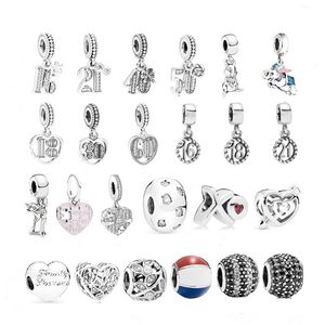 925 Pfund Silber New Fashion Charm Original runde Perlen, digitaler Tieranhänger mit fester Schnalle und DIY-Zubehörperlen, kompatibles Pandora-Armband, Perlen