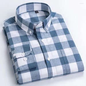 Camisas casuais masculinas Camisa xadrez de oxford para masculino de manga longa de alta qualidade Algodão puro conforto suave