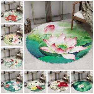 Carpets Classic Style Living Room Round Carpet 3D Lotus Pattern Floor Mats Parlor Bedroom Chair Rugs Home Decoration Non-Slip Area