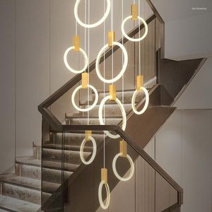 Ljuskronor moderna ledande ljuskronor tak vardagsrum akryl ring trappor deco hängande ljus matsängslampor