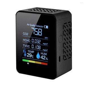 In 1 Air Quality Monitor CO2 Meter Digital Temperature Humidity Tester Carbon Dioxide TVOC HCHO Detector Black