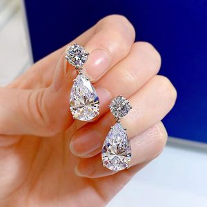 Vattendroppen Moissanite Diamond Dingle Earring 100% Real 925 Sterling Silver Wedding Drop örhängen för kvinnor lovar smycken gåva