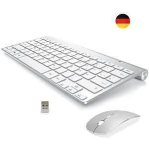 Combos 2.4G Sem Fio Teclado Alemão Mouse Ultra Slim Multimídia Teclado Mouse Combo Baixo Ruído para Laptop Desktop Windows Smart TV