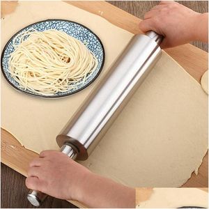 Baking Pastry Tools Stainless Steel Rolling Pin Nonstick Dough Roller Bake Pizza Noodles Cookie Pie Making Kitchen Accessories Dro Dh2H3