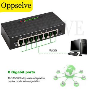 Switches Switcher de rede 10/10/1000Mbps 8 Porta Gigabit Ethernet Network Desktop RJ45 Hub Internet Splitter CA Adaptador EU plugue