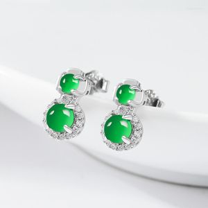 Dingle örhängen burmesisk jade amulet smaragd amulets naturliga smycken gåva kvinnor grön jadeit certifikat 925 silver lyxig vintage