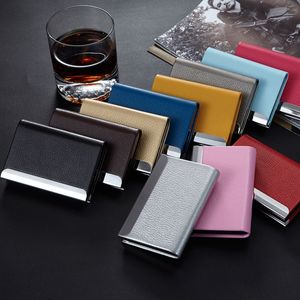50Pcs/Lot Embossed PU Leather Stainless Steel Stainless Steel Men Card Holde Women Metal Bank Name Business Card Case Card Box