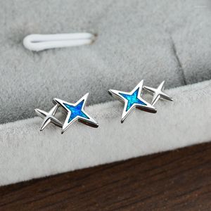 Stud Earrings Female Male Cross Silver Rose Gold Color Rainbow Blue White Fire Opal Star For Women Men Wedding Jewelry