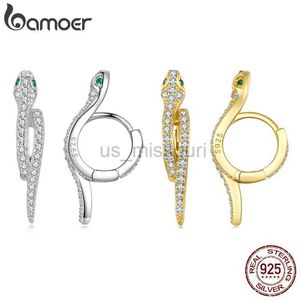Stud Bamoer 925 Sterling Silver 3D Snake Earrings for Women Shiny Zircon Snake Ear Buckles Statement Fine Jewelry Party Gift BSE669 J230529