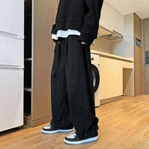 Calça masculina versátil anti-tear masculino de perna larga e reta casual calças de trabalho