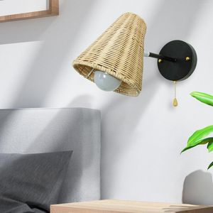 Wall Lamps Retro Rattan Lamp Light Sconce Adjustable With Pull Cord Switch E27 Lighting Fixture For Hallway Bedside Bathroom Bedroom