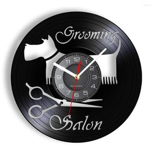 Väggklockor Groomer Scissor Home Decor Clock Pet Grooming Record Watch Puppy Shop Salon Sign Vintage Art