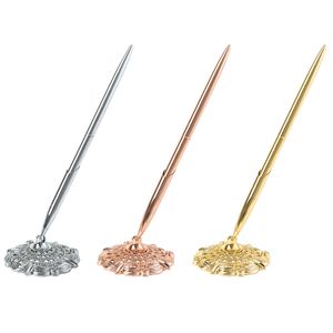 Penna di sicurezza placcata oro argento oro rosa con set di portapenne Filettatura Penna a sfera per firma esecutiva Penna da banco reception per scrivania di sicurezza per forniture per ufficio a casa