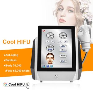 Protable Ice Hifu Machine COOL Indolore 62000 Colpi potenti Ultrasuoni focalizzati ad alta intensità Dispositivo anti-età Sollevamento del viso Attrezzatura per la bellezza dimagrante