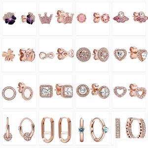 Stud Trendy Sterling Sier Studs Shiny Heart Rose Gold Diamond Romantic Pandora Earrings Fashion Ladies Hoop Drop Delivery Jewelry Dhzbl