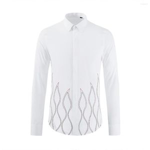 Men's Casual Shirts High Quality Fashion Spring Hem Flame Cross Embroidery Personalized Men Long Sleeve Size M-2XL3XL