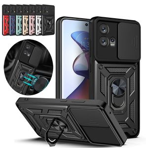 軍事グレードのアーマー頑丈なケースリングスタンドスライドカメラレンズ保護 MOTO G22 G32 G52 G62 G72 G13 G53 G73 E13 G71 G51 G41 G31 Edge 20 30 Pro G Pure Play Stylus 5G 用