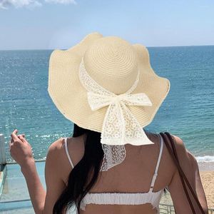 Szerokie brzegowe czapki letnie haft haftowy wzór kwiatów oddychający Lady Sunshade słomka miękka modna akcesoria