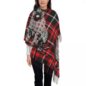 Sciarpe Luxury Scottish Terrier Dog On Tartan scozzese rosso e nero Sciarpa nappa Donna Inverno Scialli caldi Avvolge Ladies Scottie Pet