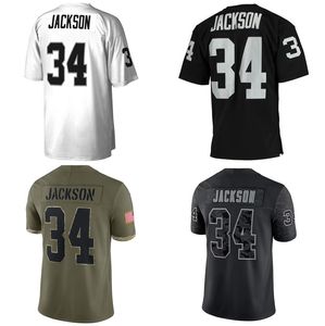 Stitched Football Jerseys 34 Bo Jackson Men Women Youth S-3X Gray Black White Jersey