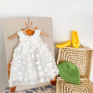 Mädchen Kleider 2023 Koreanische Sommer Kinder Baby Kleid Ärmellose Knotbow Blume Tüll Fantasie Garn Infant Vestido Kleinkind Mädchen