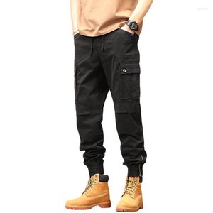 Men's Pants Khaki Cargo Men Drawstring Ankle Length 9 Part Trousers Streetwear Fashion Cotton Casual Work Military 40