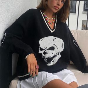 Women's Sweaters Harajuku Skull Print Loose Autumn Winter Sweater Women Pullovers Casual Y2k Knitwear Jumpers 2023 Korean Oversized