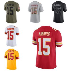 Dikişli Futbol Formaları 15 Patrick Mahomes Erkek Kadın Gençlik S-3X Turuncu Siyah Beyaz Jersey