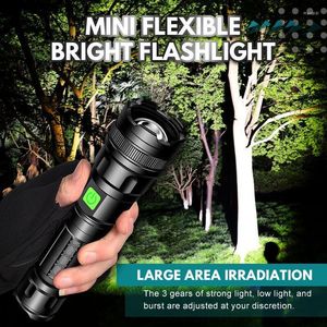 Flashlights Torches Hard Light LED Super Bright 18650 Battery Zoom Torch USB Rechargeable IPX4 Waterproof Aluminum Alloy Outdoor